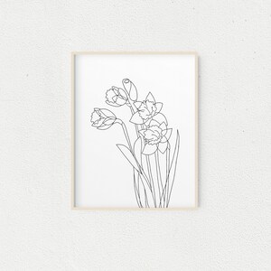 Narzisse Linie Zeichnung, botanische Kunst, Muttertagsgeschenk, minimalistischer Kunstdruck, druckbare Kunst, Line Zeichnung | Narzissen | Blüten