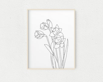 Daffodil Line Art Print: Minimalist Botanical Drawing (Digital Download)