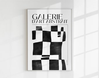 Black and White Checker Abstract Art Print: Trendy Neutral Decor (Digital Download)