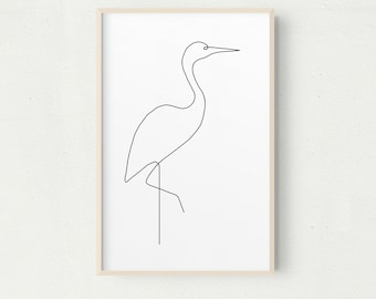 Egret Line Drawing: Minimalist Art Print (Digital Download)