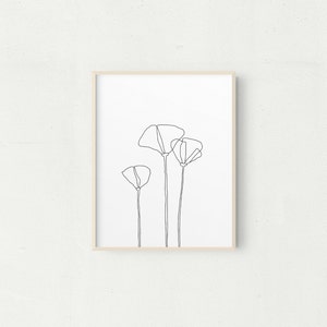 Poppies Line Drawing, botanical art, Mothers Day Gift, California Poppies, Minimalist Art Print, Printable Art | Line Drawing | flowers