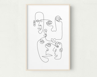 Disegno lineare di volti astratti: disegno minimalista con una sola linea (download digitale)