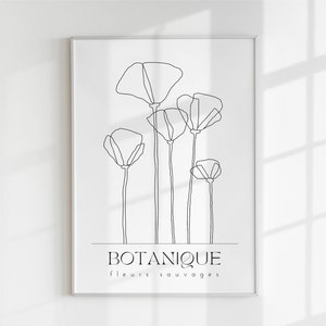 Botanical French Poster, Poppies Line Drawing, black and white printable Wall Art, botanical print, Art Floral, Trendy Neutral Decor