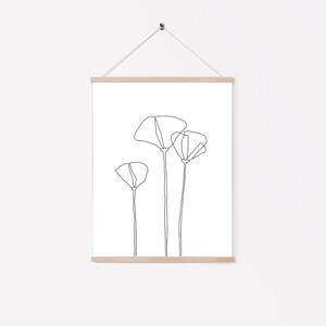 Poppies Line Drawing Print | Minimalist Art | Black & White Art | Line Drawing | Wall Art | Botanical Art | 3 flowers  | Modern Art Print