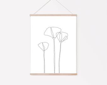 Poppies Line Drawing Print: Minimalist Black & White Botanical Art