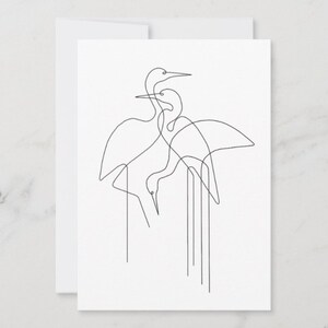 minimalist egret card, egret line drawing, bird art card, nature greeting card, simple egret design, black and white art, bird stationery
