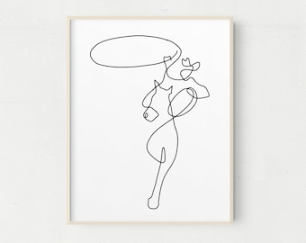 Cowboy Line Art Print: Minimalist Western Drawing (Digital Download)
