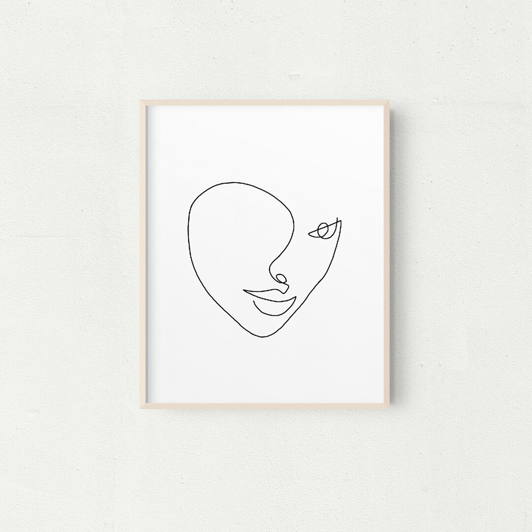 Minimalist Face Line Art Print: Abstract Female Portrait (digital ...