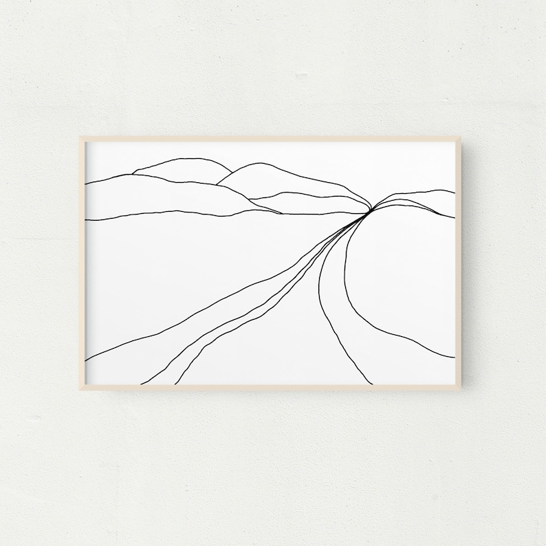 Minimalist Landscape Line Drawing Art Print: Hills and Stream (8x10) - Etsy
