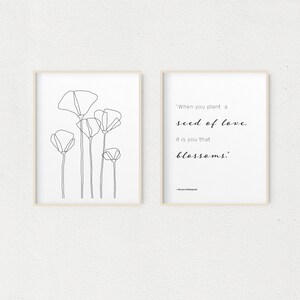 Quote and Poppies Drawing Set of Art, botanical art, California Poppies, Printable Art, Quote Print, Wall Art | flowers