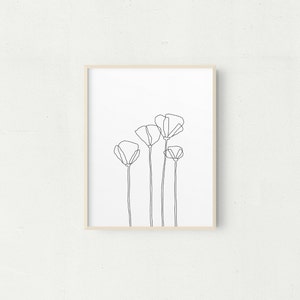 Poppies Line Drawing, botanical art, California Poppies, Mothers Day Gift, Printable Art, Line Drawing | Wall Art | flowers