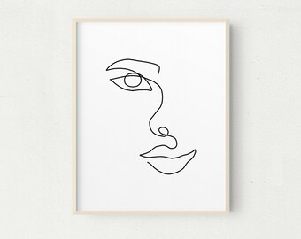 Stampa artistica astratta del viso: disegno di contorno minimalista (download digitale)