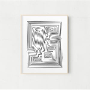 Black and White Abstract Line Art Print: Mid-Century Modern (Digital Download)