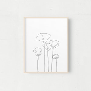 Poppies Line Drawing, botanical art print, California Poppies, Mothers Day Gift, Printable Art, Line Drawing, Wall Art, flowers