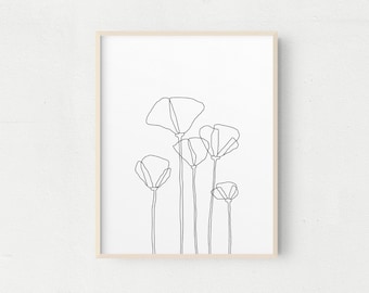 Mohnblumen Zeichnung: Botanische Wandkunst (Digitaler Download)