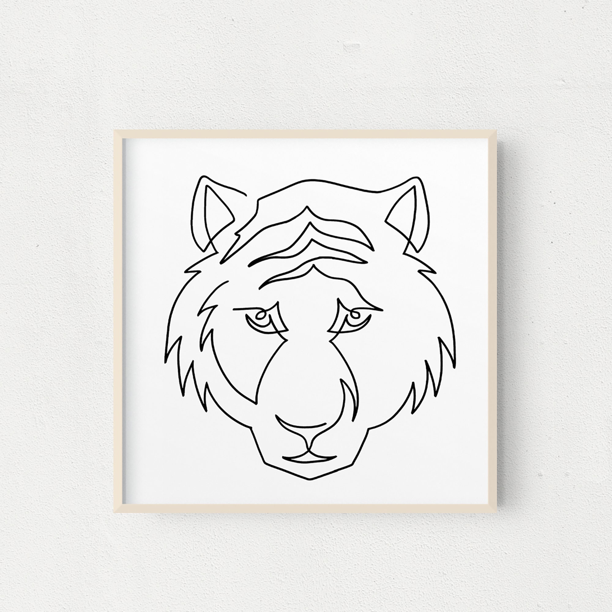 White Tiger Line Drawing Polygon Stripes Pattern Artwork Framed Wall Art  Print A4 