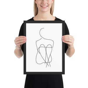 Weibliche Figur Line Zeichnung gerahmtes Plakat - Minimalistische Kunst - Schwarzweiße Kunst - Line Zeichnung - Weibliche Figur