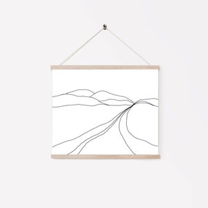 Landscape Line Drawing Art Print  |  Hills and Stream   |  Minimalist Landscape  |  Minimalist Art Print | Minimalist Wall Art