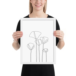 Poppies Line Drawing Framed poster | Minimalist Art Print  | Minimalist Wall Art  | Black and white art  | Botanical Drawing