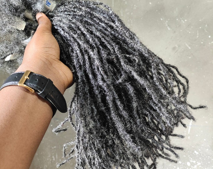 Salt and Pepper Textured Interlocd Human Hair Dreadlock Extensions