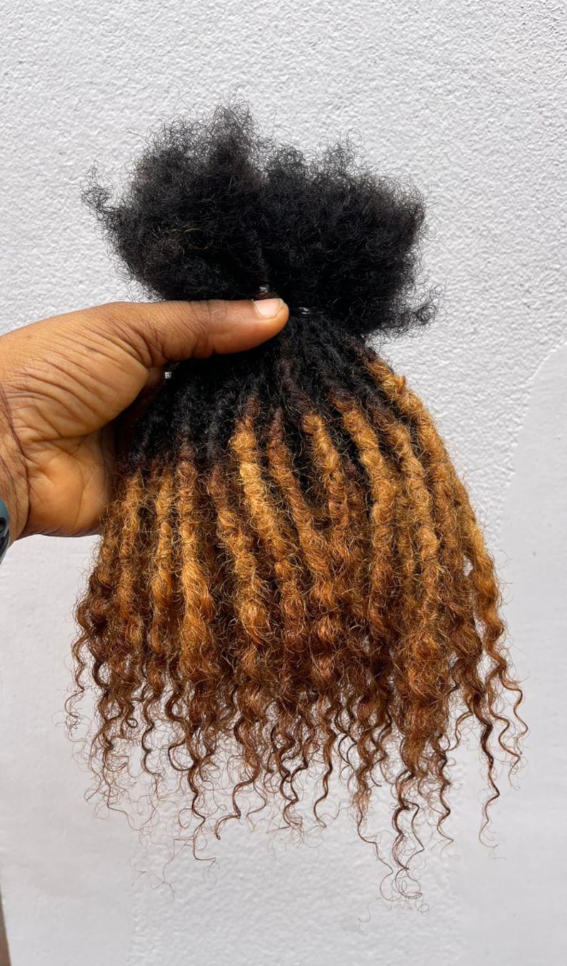 Puede incluir: Un paquete de extensiones de cabello rizado negro y marr&oacute;n. El cabello se mantiene unido en la parte superior, con las ra&iacute;ces de color negro s&oacute;lido. Los rizos hacen la transici&oacute;n a un tono marr&oacute;n m&aacute;s claro hacia los extremos, creando un efecto resaltado. El cabello est&aacute; peinado con rizos apretados y definidos.