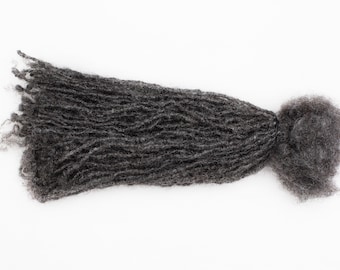 100 strands of 0.2, 0.3, 0.4cm Anwi Salt & Pepper 4c Human Hair Dreadlock Extensions