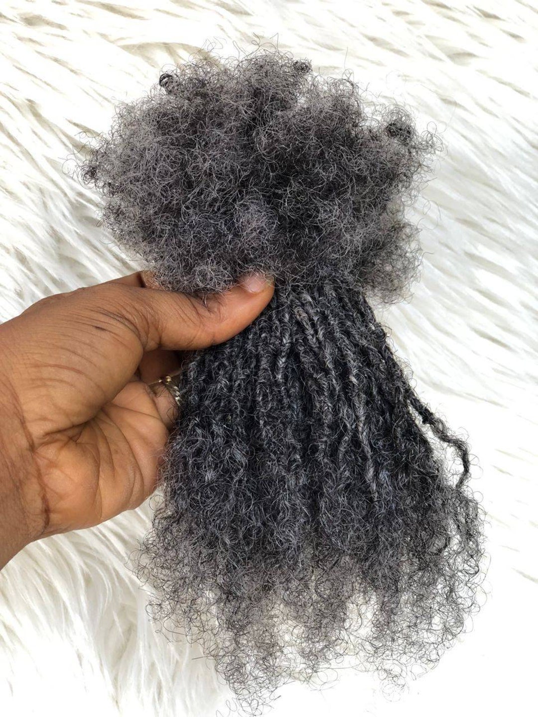 Salt and Pepper Textured Interlocd Human Hair Dreadlock Extensions