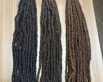 130 Strands of Textured Human Hair Dreadlock Extensions: Dark & Medium Brown Interlocs 0.4-0.5cm