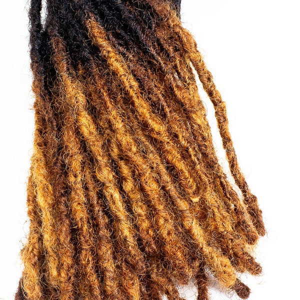 Anwi Ombre textured interlocd human hair dreadlock extensions 65loc bundles in sizes 0.4cm - 0.5cm