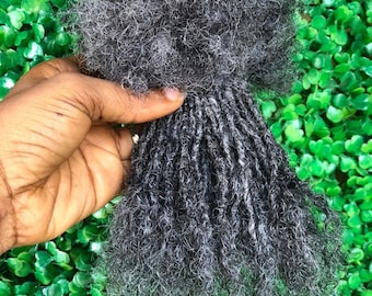 50 Strands of 0.2-0.4cm Anwi Salt and Pepper 4c Human Hair Dreadlock Extensions