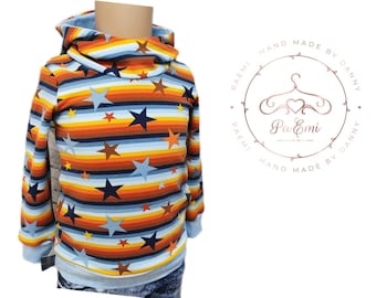 Handmade Hoodie Gr.80 "Sterne" mit Kapuze / blau orange / Pullover mit Kapuze