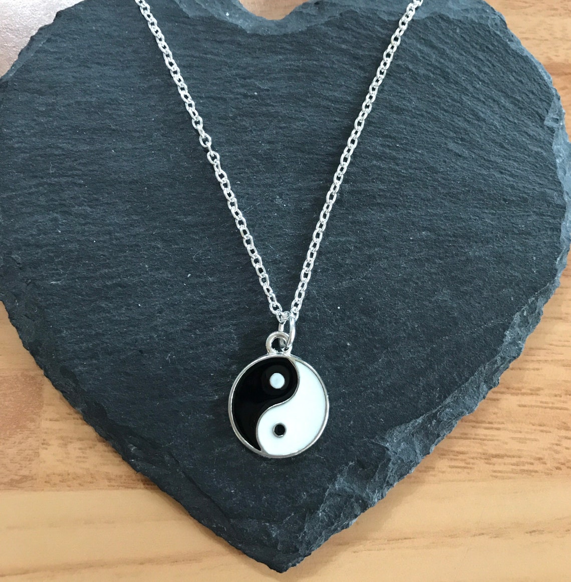 Yin Yang double sided Necklace silver plated chain | Etsy