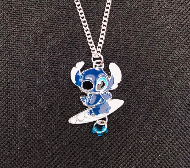 Lilo and Stitch Stitch Surfing Necklacesilver plated chain Etsy