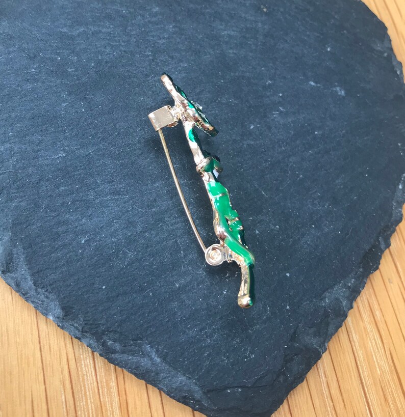 Frog on stalk enamel brooch