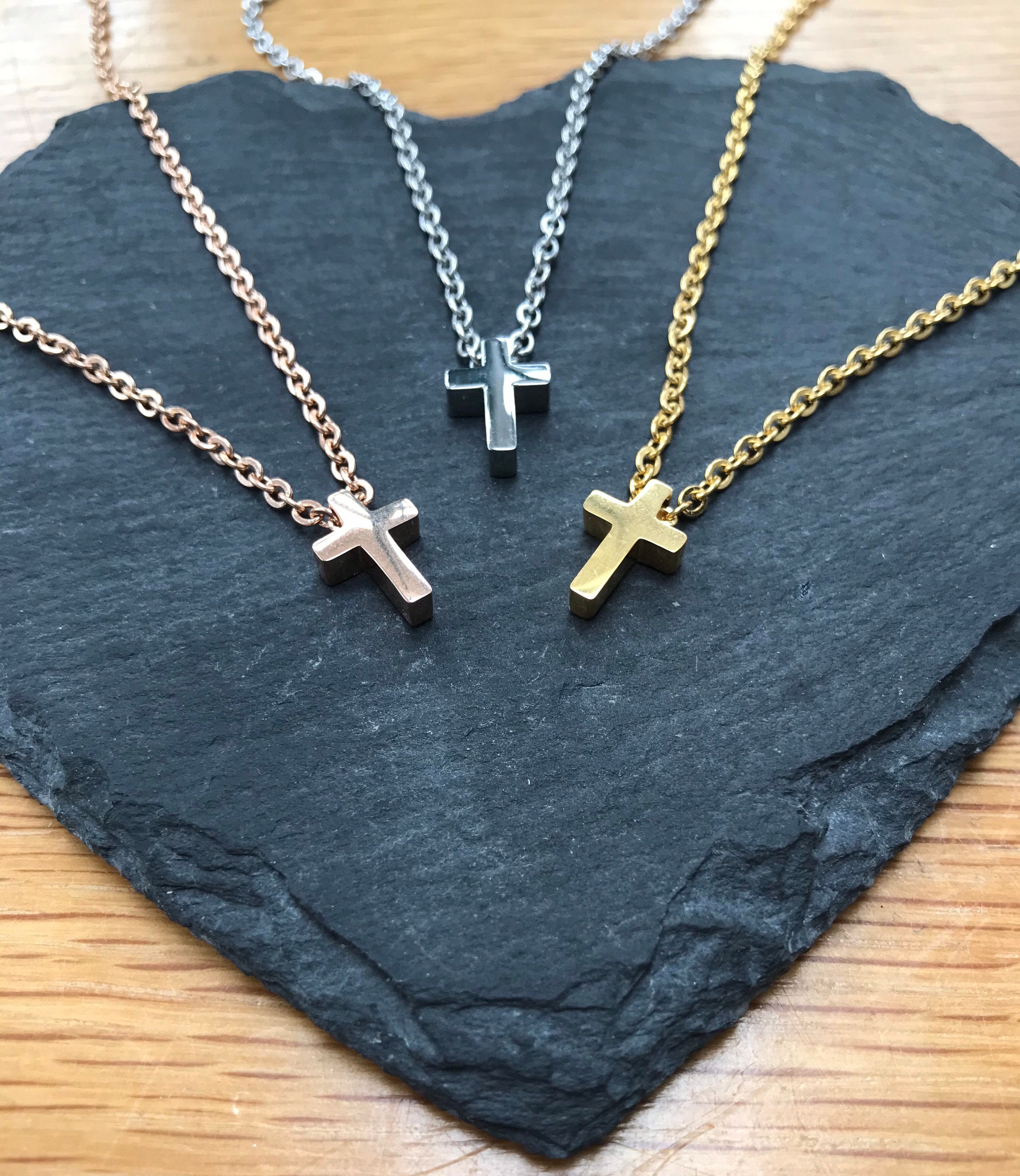 Small chunky cross necklacegold/silver/rose gold Etsy