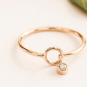 Round Crystal Skinny Karma Charm 10K Gold Dainty Ring Handmade Minimalist Style Stacking Knuckle ring Gemstone Statement Women Wedding Ring