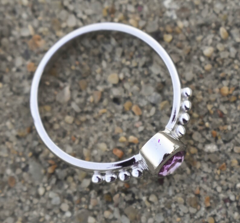 Natural Amethyst Studded Hand Carved Silver Ring Gemstone Ring Oval Stone Organic Look Ring Semi Precious Stone Jewelry Gift For Her