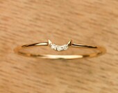 14K Solid Gold Crescent Moon Phase Handmade Plain Stacking Inset Diamond Ring Dainty Stacking Minimalist Jewelry Boho Style Statement Ring