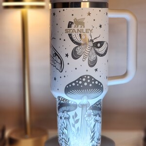 Engraved Mushrooms and Moths whimsical Name brand 40 or 30 oz tumbler Frost