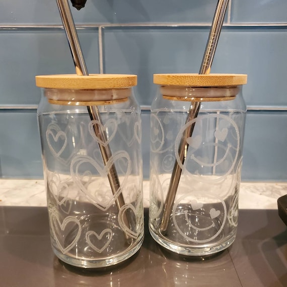 Libbey Can Glasses With Bamboo Lid, Laser Engraved,beer Can Glass,  Stainless Steel Straw, Mother's Day Gift 