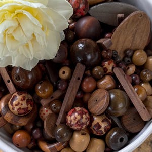 Reclaimed Wooden Bead Mix 200g/Assorted Mixed Beads/Rustic Jewellery Making, Macrame & DIY Craft Supplies.