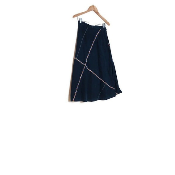 Vintage 70s Blue Denim Embrodiered A Line Wrap Ski
