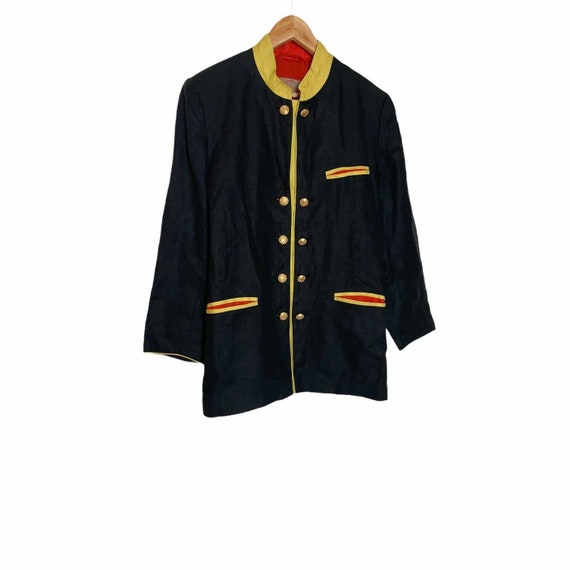 Vintage 90s Bogner Black Yellow Red Linen Blazer … - image 1