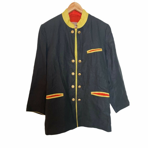 Vintage 90s Bogner Black Yellow Red Linen Blazer … - image 3