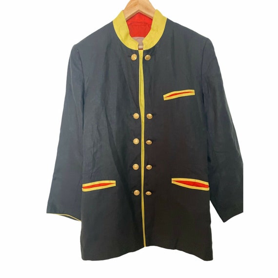 Vintage 90s Bogner Black Yellow Red Linen Blazer … - image 4