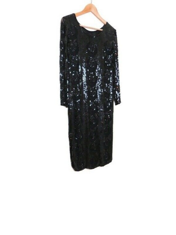 Vintage 80s Does 30s Black Art Deco Sequin Dress
