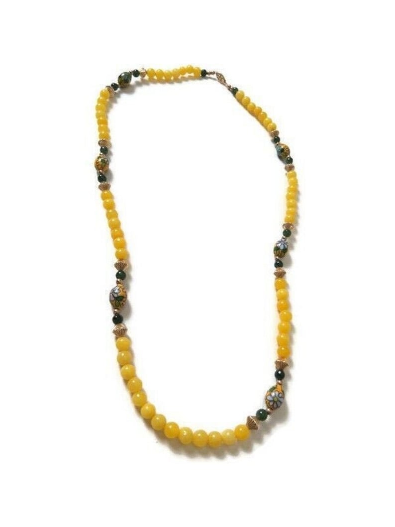 Museum Of Fine Arts Yellow Green Jade Cloisonne Necklace