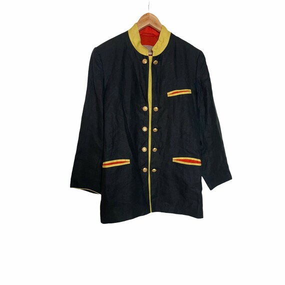 Vintage 90s Bogner Black Yellow Red Linen Blazer … - image 2