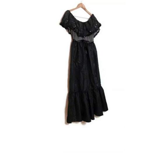 Vintage 70s Black Prairie Victorian Maxi Dress