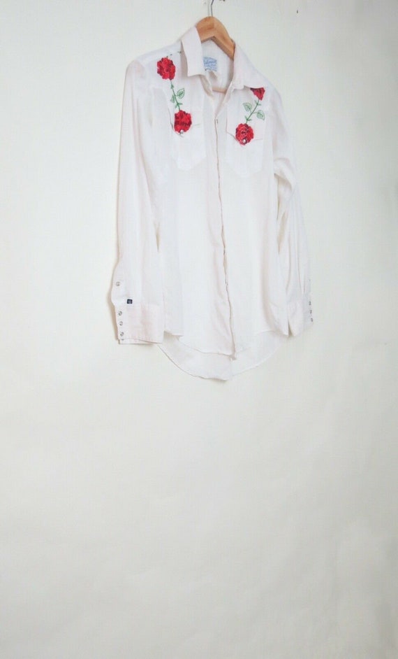 Vintage Rockmount Ranch Wear Pearl Snap Floral Emb